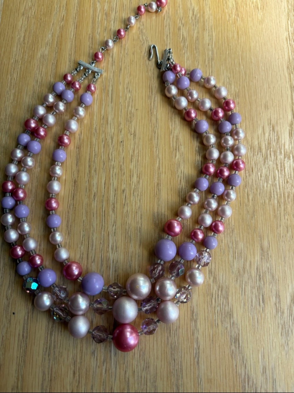 Vintage (?) Triple-Strand Lavender and Pink 3 Strand Necklace